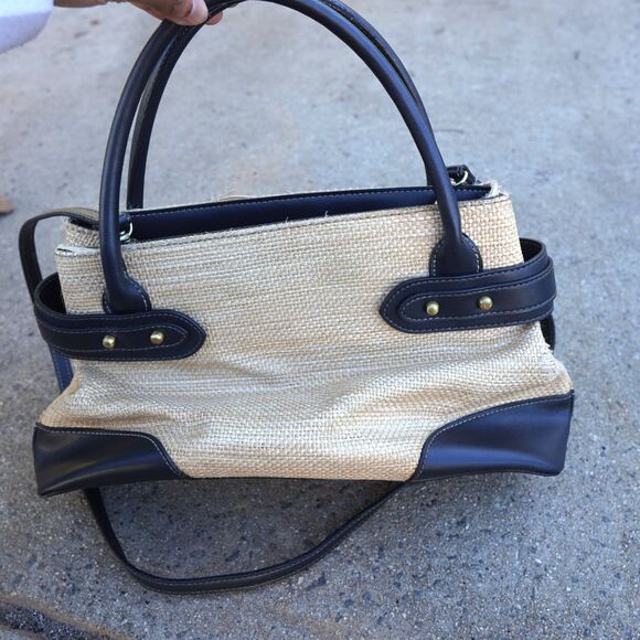 Vintage Etienne Aigner Raffia Straw Bag Black Leather Trim Crossbody Handbag - Picture 6 of 10